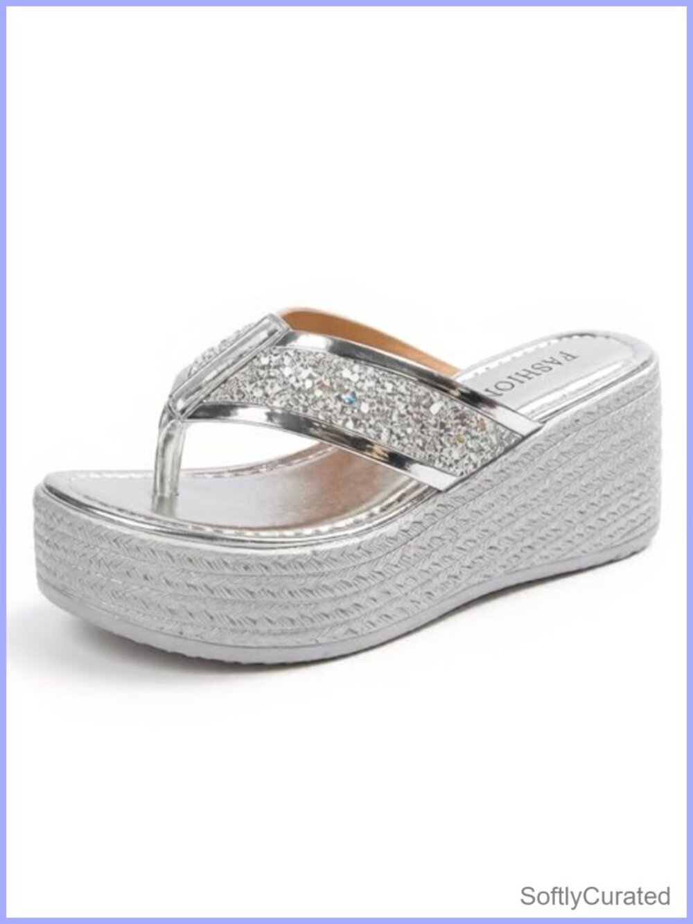 PU Wedge Platform Flip Flops Open Toe Thong Sandals Slip On Glitter Casual